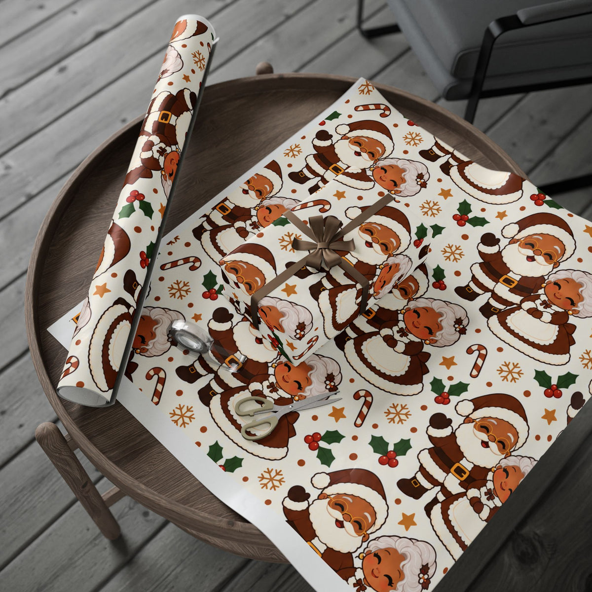 Mr. & Mrs. Claus Wrapping Paper - Tan