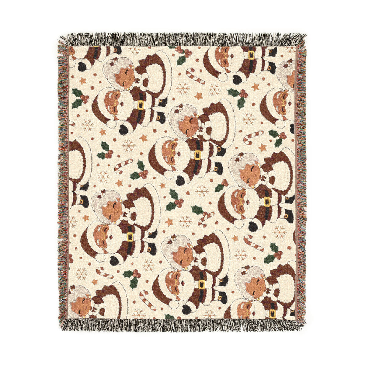 Mr. & Mrs. Claus Cozy Christmas Throw - Tan