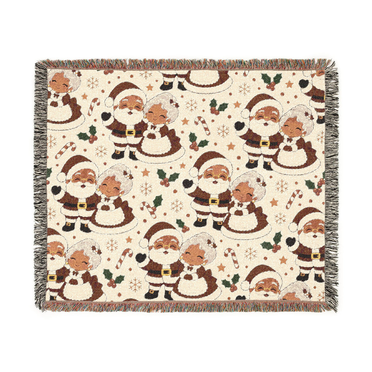 Mr. & Mrs. Claus Cozy Christmas Throw - Tan