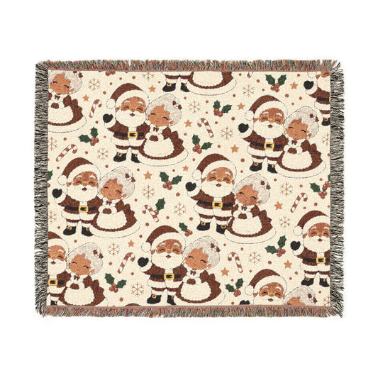 Mr. & Mrs. Claus Cozy Christmas Throw - Tan
