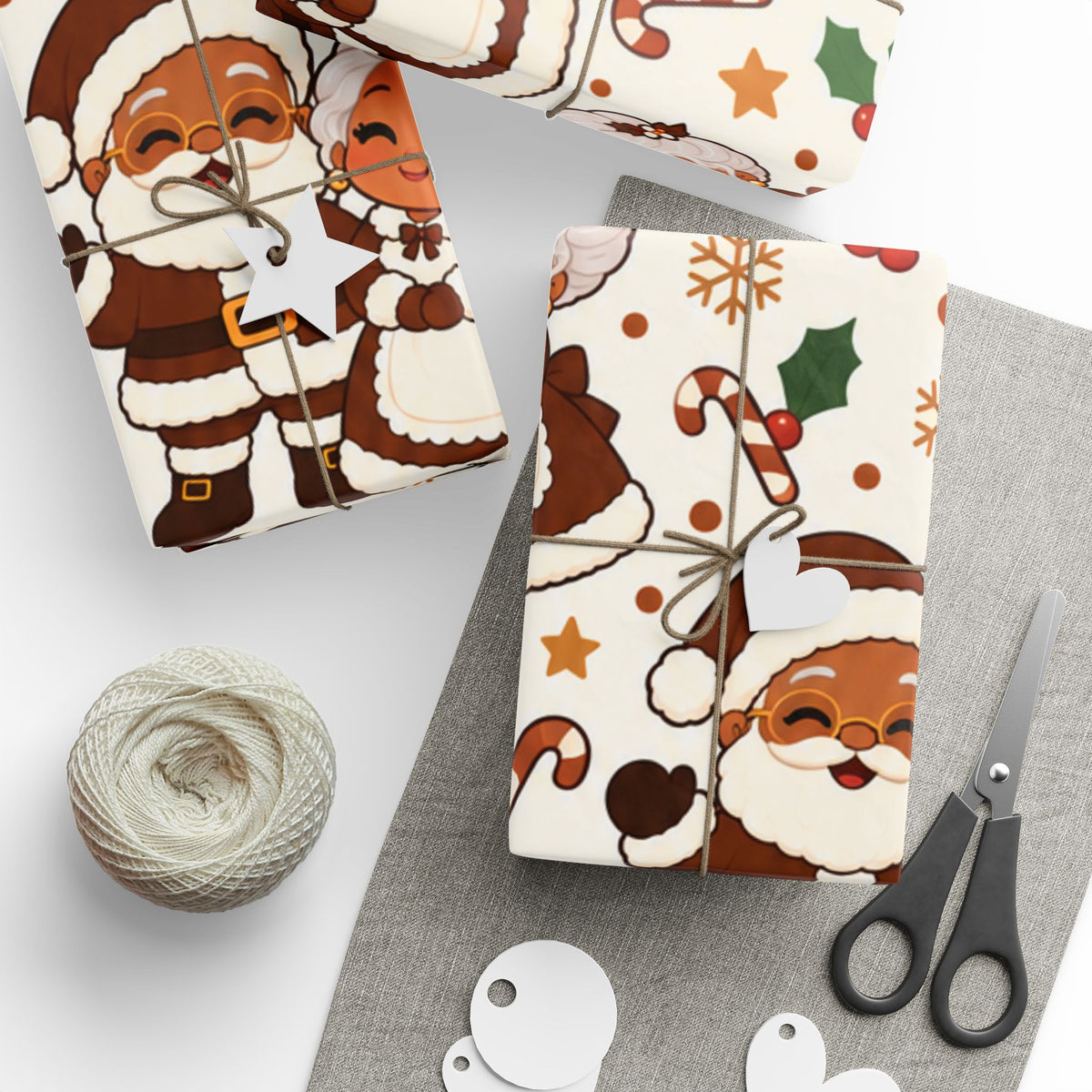 Mr. & Mrs. Claus Wrapping Paper - Tan