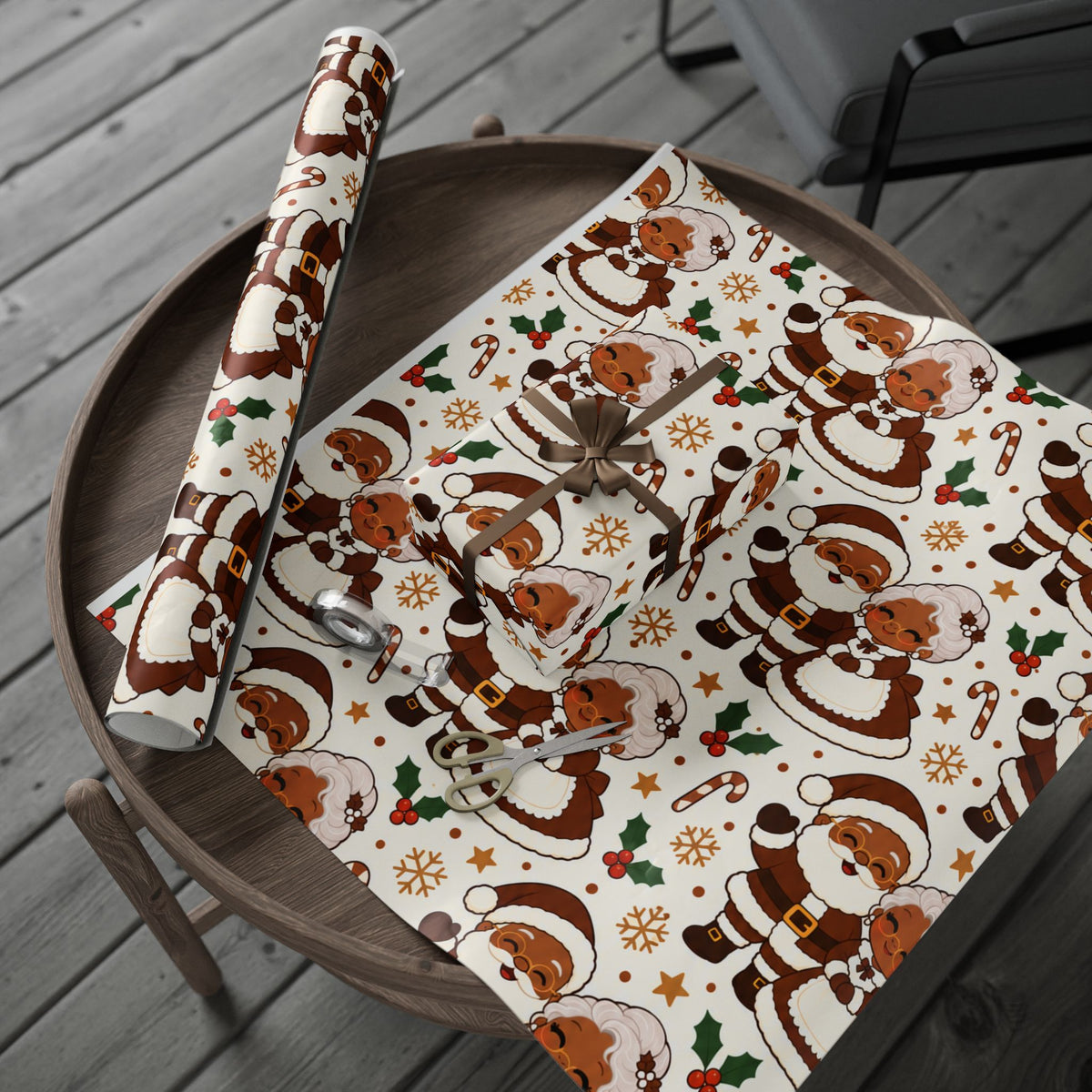 Mr. & Mrs. Claus Wrapping Paper - Brown